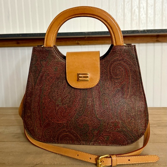 Etro Brown Small Vintage Paisley PVC & LeatherCrossbody Satchel Bag